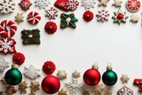 Fototapeta  - christmas decorations on white background with copy space