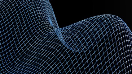 Metallic blue mathematical geometric grid line wave under black-white background. Concept 3D CG of sports technology, strategic ideas and intellectual analysis of operations.