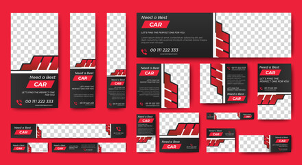 Canvas Print - car rental web advertising banner template design. modern web layout set with standard size. vector
