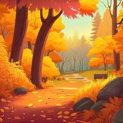 Poster - Concept of Autumn, Autumn composition accessories, space for text , anime style