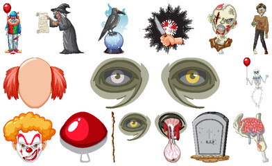 Poster - Set of horror halloween objects and cartoon characters