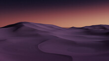 Sunset Landscape, With Desert Sand Dunes. Scenic Modern Background With Warm Gradient Starry Sky