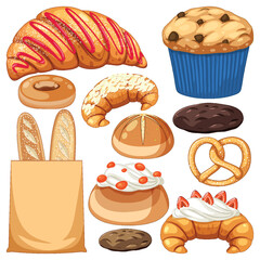 Wall Mural - set of bread and pastry bakery products