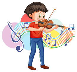 Sticker - A boy playing violin cartoon