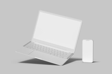 Laptop and smartphone clay blank mockup