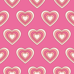 Poster - Groovy romantic hearts seamless pattern. Hippie retro print for textile, wrapping paper, web design and social media in style 60s, 70s. Vector illustration