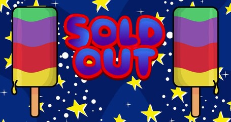 Poster - Ice Cream with Sold Out text. Two colorful animated summer sweet food cartoon. 4k resolution animation, moving image.