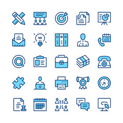 Fototapete - Office line icons. Blue color. Vector line icons set