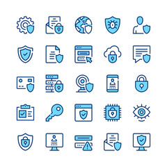 Fototapete - Data protection line icons. Blue color. Vector line icons set