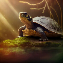 Ai Generated Turtle Basking In The Sun 
