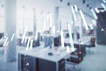 Poster - Multi exposure of virtual abstract financial diagram on a modern furnished office interior background, banking and accounting concept