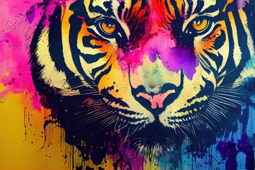 isolated tiger watercolour splashes with ink painting, llustration art