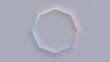 © RocknRoller Studios - White Surface with Embossed Shape and Rainbow Illuminated Edge. Tech Background with Neon Octagon. 3D Render.