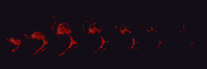 Wall Mural - blood splash animation set on black background. cartoon vector illustration of abstract red paint or