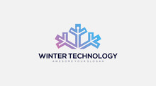 Abstract Winter Technology Logo Design Vector Template