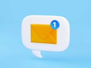 Poster - 3d render email message, newsletter notification concept Yellow envelope in speech bubble, isolated news and income letter balloon. Dialogue and chat box isolated Illustration in cartoon plastic style