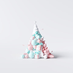 merry christmas and happy new year, christmas decoration composition on white background. 3d renderi