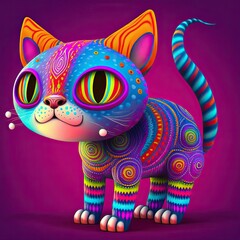 Wall Mural - Illustration of a textured 3d cat with pretty colors and patterns