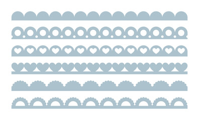 Poster - scalloped edge seamless brush strokes set. simple scalloped border. fabric laces silhouette. repeat 