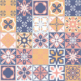 Fototapeta Kuchnia - Azulejo ceramic square tiles, spanish mediterranean style purple pink color, vector illustration