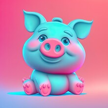Illustration Of A Pink And Blue Rubber Pig Toy  Looking Cute
