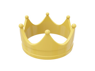 Poster - Yellow cartoon royal crown, symbol of power, top view. 3d rendering. Icon on white background.