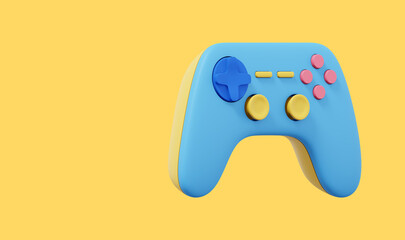 Poster - Realistic console game controller. Multicolored icon on yellow background with space for text. 3D rendering.