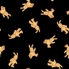 Wall Mural - Hand drawn cute rabbit seamless pattern,