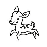 Fototapeta Psy - Cute isolated fawn in black outline on white background for design. Cartoon character. Vector illustration.
