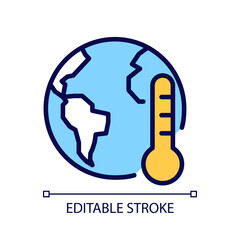 Sticker - Global warming pixel perfect RGB color icon. Climate changes. Hot weather. Ecological issue. Isolated vector illustration. Simple filled line drawing. Editable stroke. Arial font used