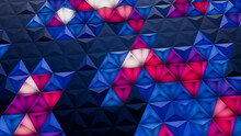 Illuminated, Blue And Pink Three-Dimensional Surface With Tetrahedrons. Modern, Colorful 3d Texture.