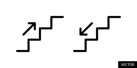 Fototapete - Stairs up and Stairs down sign vector icons in line style design for website design, app, UI, isolated on white background. Editable stroke. Vector illustration.