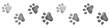 cat paw prints right and left walk border, graphic watercolor element in black and white