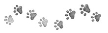 Cat Paw Prints Walking Right And Left Gray Or Black And White Watercolor Border Element