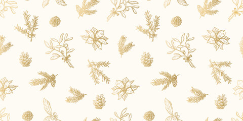 Wall Mural - Lovely hand drawn winter branches seamless pattern, great for wrapping paper, textiles, banners, wallpapers - vector design