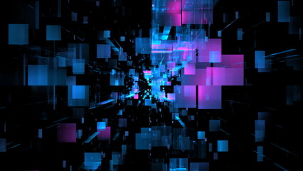 Poster - Digital technologies, cloud computing, digital future, information transfer. Abstract technology big data background concept. Motion of digital data flow. 3d illustration