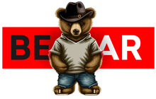 Bear In A Cowboy Hat Isolated On A White Background. Vector Illustration