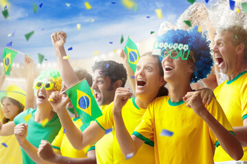 Brazil football team supporter on stadium.