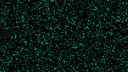 Poster - Abstract background with green glowing dots. Grid of blinking dots. The flow of scientific data in cyberspace. Big data visualization. Vector illustration.