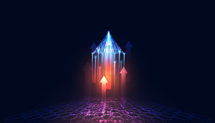 Poster - Abstract forward light perspective on blue background digital futuristic modern hi-tech space