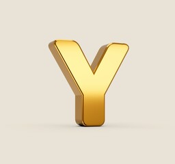 Canvas Print - 3D rendering of a golden letter Y isolated on a beige background