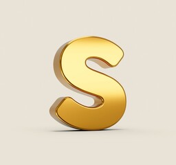 Canvas Print - 3D rendering of a golden letter S isolated on a beige background