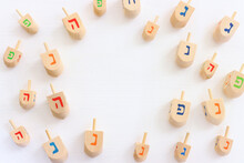 Image Of Jewish Holiday Hanukkah Background Of Spinning Tops
