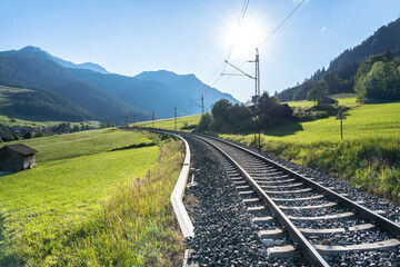 Wall Mural - Railway with Mountain Zugspitze in the background, Ehrwald, Germany