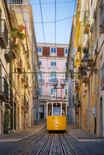 Historic Yellow Tram In Lisbon, Portugal
