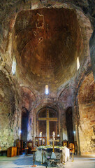 Poster - the interior of an ancient Christian cathedral with a cross in the center.