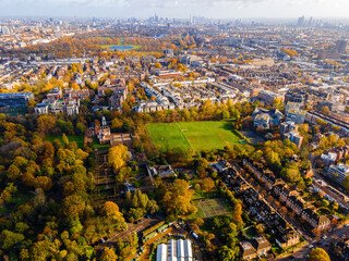 Wall Mural - Aerial view of West Kensigton and Hyde park in London in autumn, England