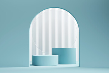 Poster - 3D rendering blue platform podium for product presentation background