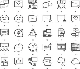 Wall Mural - vector set of message bubbles flat line web icons. each icon with adjustable strokes neatly designed
