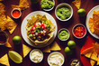 Nachos, Salsa and Guacamole, Mexican Meal at a Restaurant, Delicious Mexican Starter or Snack